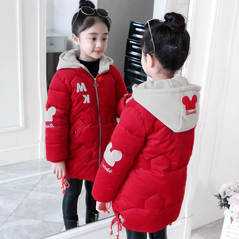 Girls' Mid-Length Cotton-Padded Jacket Winter—Thickened Casual Outerwear for Kids