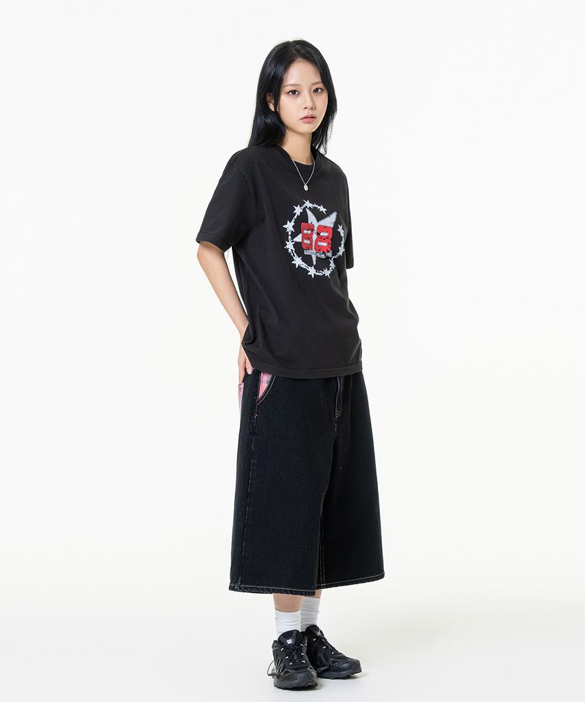 MOZMOZ Two Eight Pigment Crop Short Sleeve T-Shirt Black