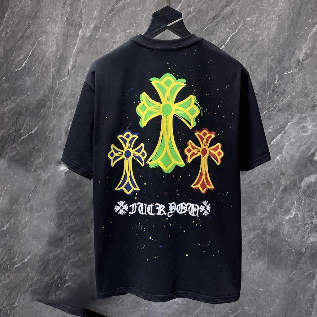 8959 CHROME HEARTS 2026 Summer New High Quality Cotton Round Neck Loose Large Size Men's and Women's T-shirt Couple T-shirt