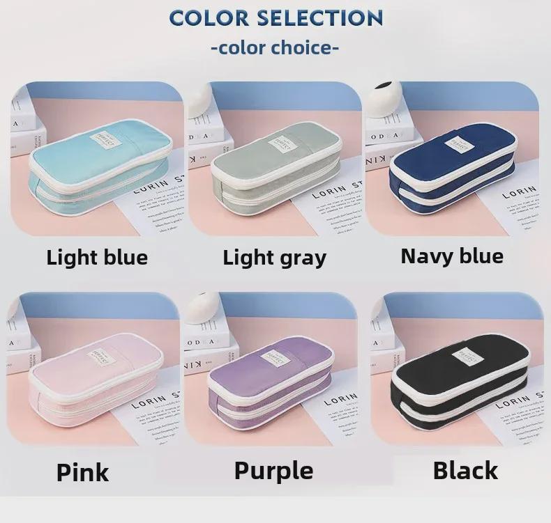 Spacious Macaron Colored Retractable Oxford Pencil Case - Compact Japanese & Korean Style for Students