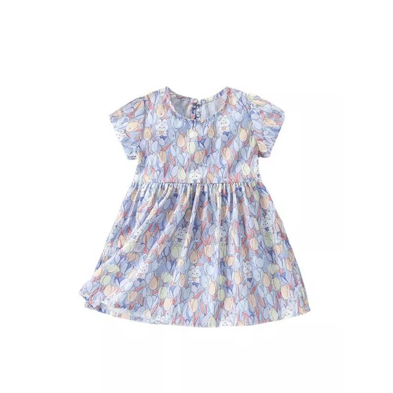 Summer 2024 New Sweet Princess Dress for Baby Girls, Stylish Floral Short-Sleeved Dress, Thin Summer Tulip Dress