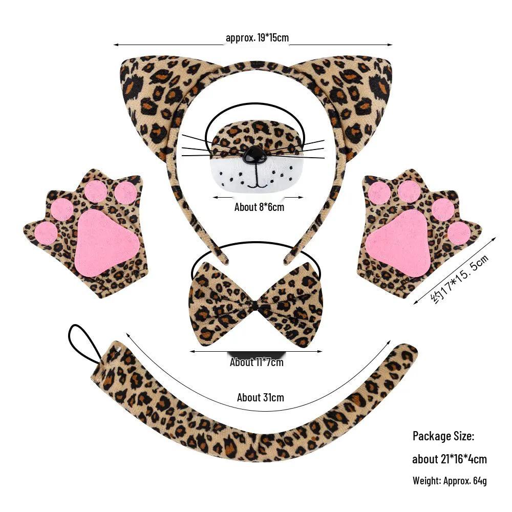 Set Maschera di Halloween per Bambini con Fascia Testa Testa di Leopardo e Orecchie da Gatto con Adesivi per il Viso