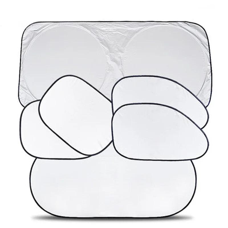 Car Window Sunshade Sun Protection Cover Sunscreen Curtain Car Front Gear Side Block Silvercoated Cloth Shade Set Tools 6 Pcs