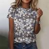 Summer Round Neck 3D Floral Graphic Printed Top Fashionable Casual Short Sleeved Women's T-shirts