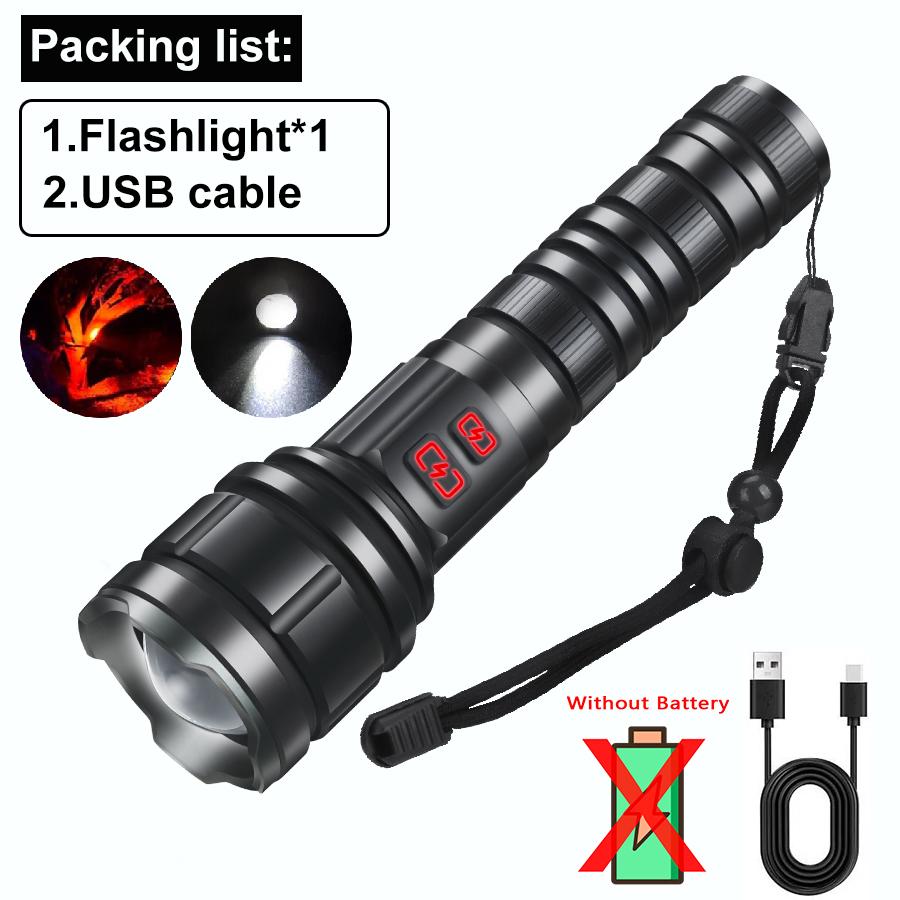 9900LM Powerul White Laser LED Flashlight 21700 Battery USB Charging Al Alloy Zoom Tactical Torch Outdoor Camping Hiking Lamp