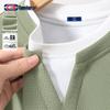 GENIOLAMODE Men's Waffle Knit Faux Layer V-Neck Long Sleeve T-Shirt