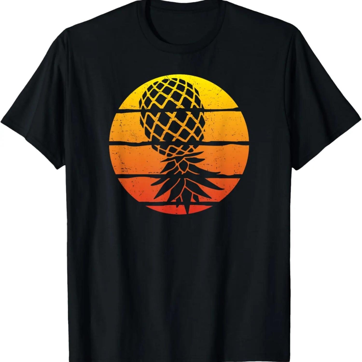 

Retro Sunset Upside Down Pineapple Swinger mens womens T-Shirt XXXXXL чорний