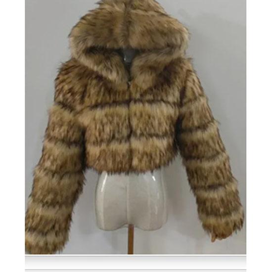 Furry Cropped Faux Fur Coats Jackets Women Fluffy Top Coat Hooded Straight Short Winter Fur Jacket Fashion Streetwear