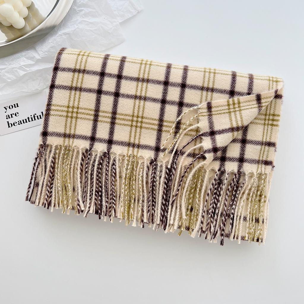 New Korean Version Plaid Line Imitation Cashmere Scarf Couple Fashion Thickened Warm Simple Scarf Atmosphere Shawl
