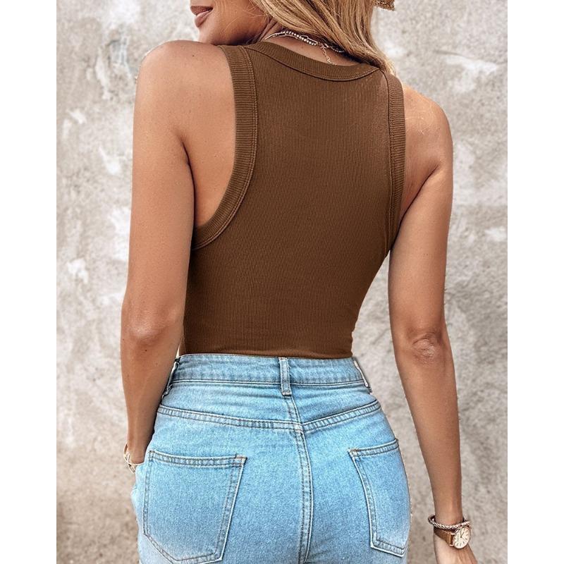 Women Round Neck Solid Color Built In Bra Tank Top Sexy Casual Inner Outer Wear Camisole