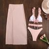 Sexy Solid Bikini Mesh Long Skirt 3 Piece Set for Women Split Swimsuit Beach Bikini New Summer Swimwear Bikini Set