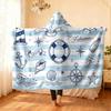 1pc Sailing Ship Anchor Printed Flannel Hoodie Wearable Cloak Blanket Soft Warm Multi Size Casual Blanket Machine Washable