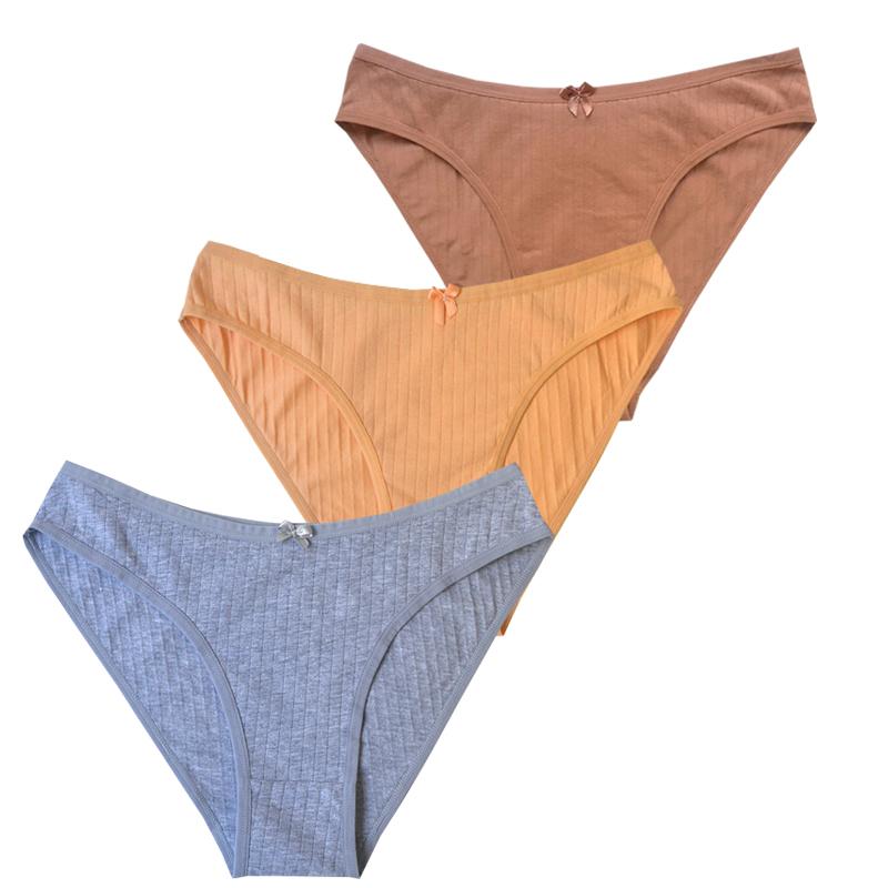 

3Pcs Women s Cotton Panties Female Soft Striped Underwear Solid Color Stretch Briefs Girls Comfortable Underpants Lingerie S-L S&As the Picture Shown
