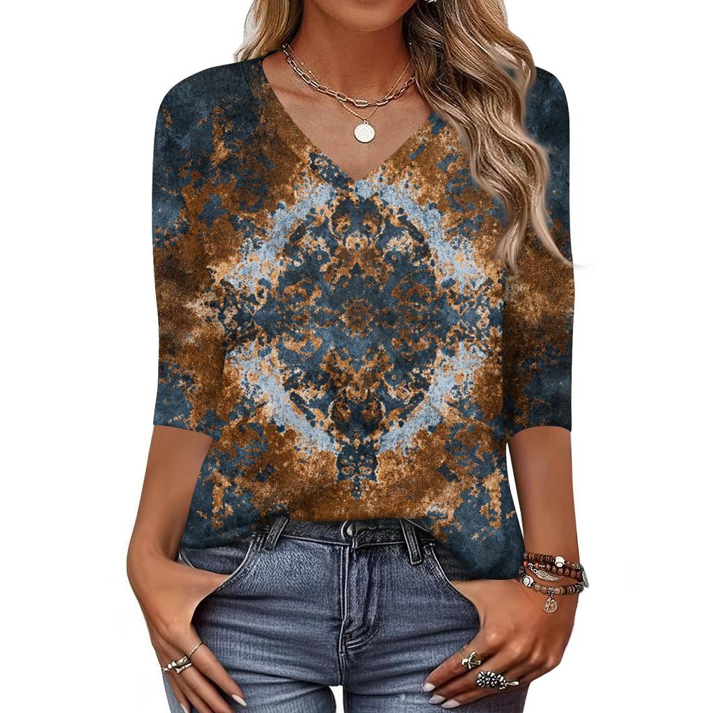 Women's T Shirt Print 3/4 Sleeve Daily Weekend Fashion Basic V- Neck Regular Top