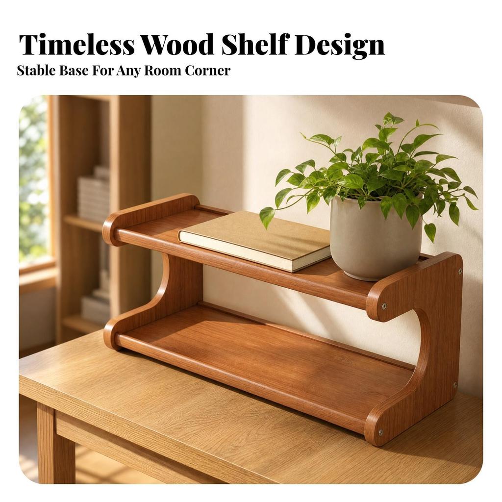 Screwless Bamboo Desktop Storage Rack | Rounded Smooth Edges, Warm , for Office 2 Tier 30CM