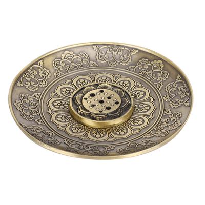 Bronzene Räuchergefäße, Teller, Blumen, runde Räucherstäbchenhalter für Heimdekoration