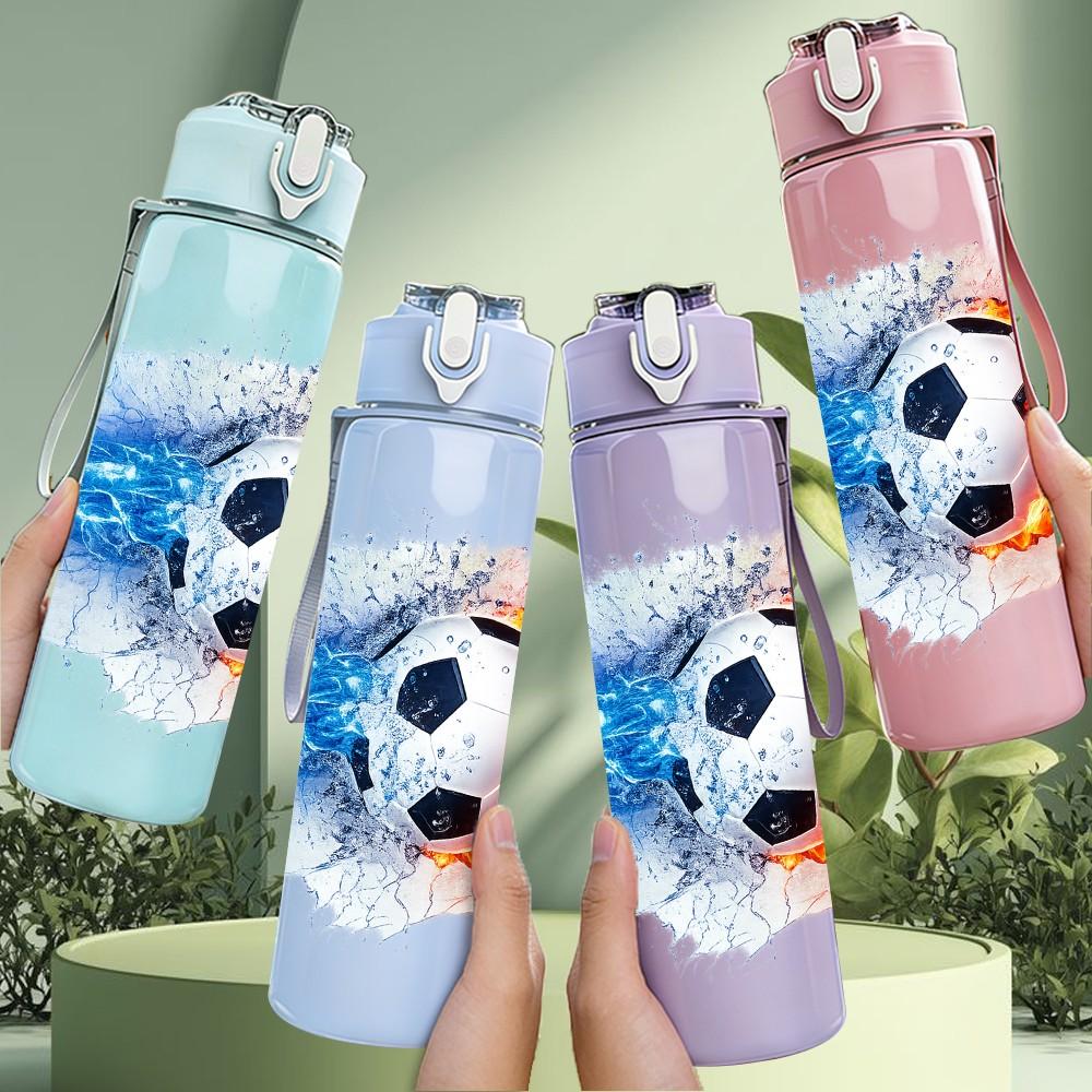 1PC Soccer Ball Fire Sports Theme Art 750ml Color Plastic Sports Water Bottle Leakproof Flip Straw Lid Suitable for Sports Office Home Use