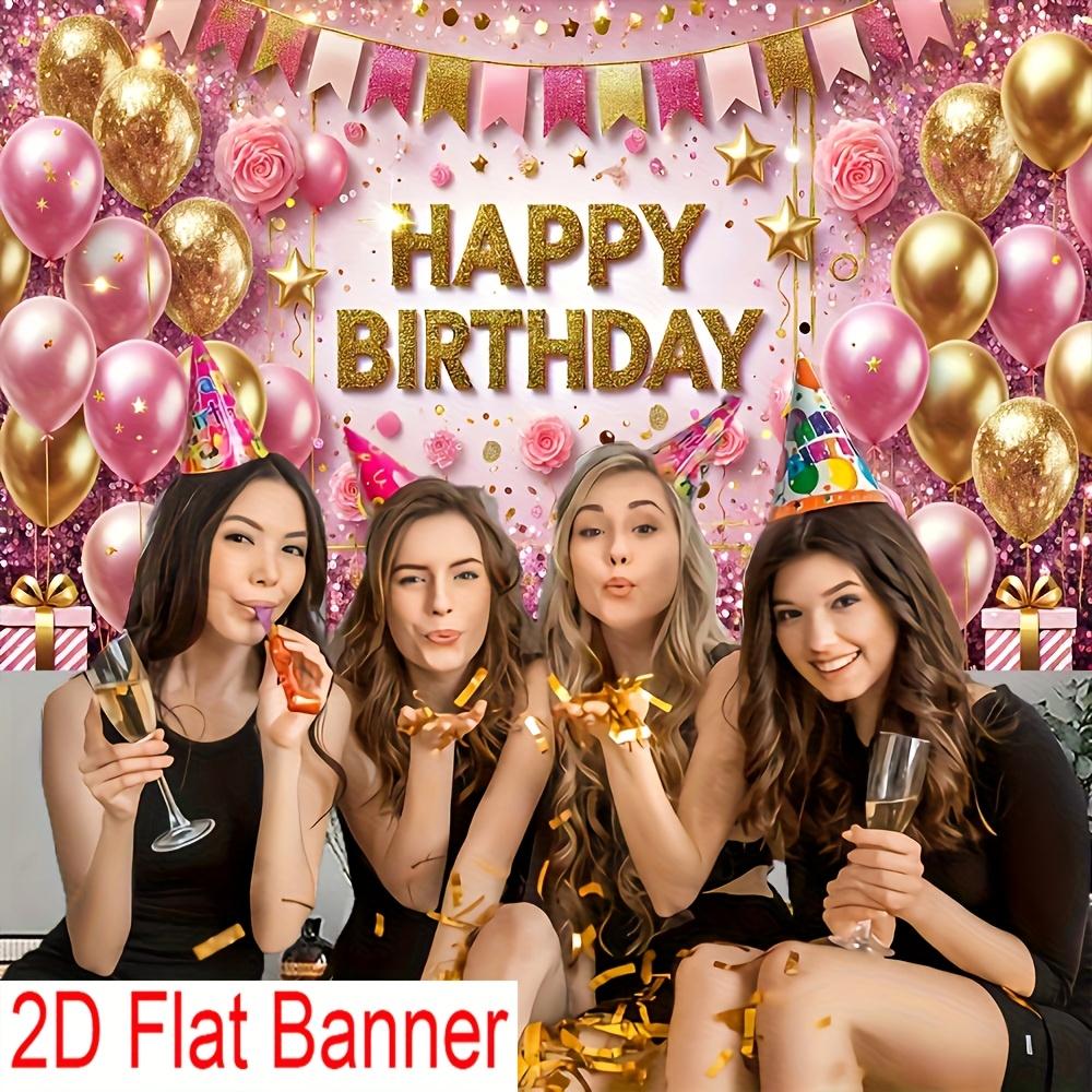 1Pcs Pink Golden Birthday Glitter Letters Balloons Decoration Background Birthday Backdrop Decorations For Photo Studio Booth Party