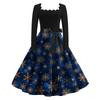 Women's Fashion Retro Long-sleeved Square Collar Christmas Printed Evening Dress