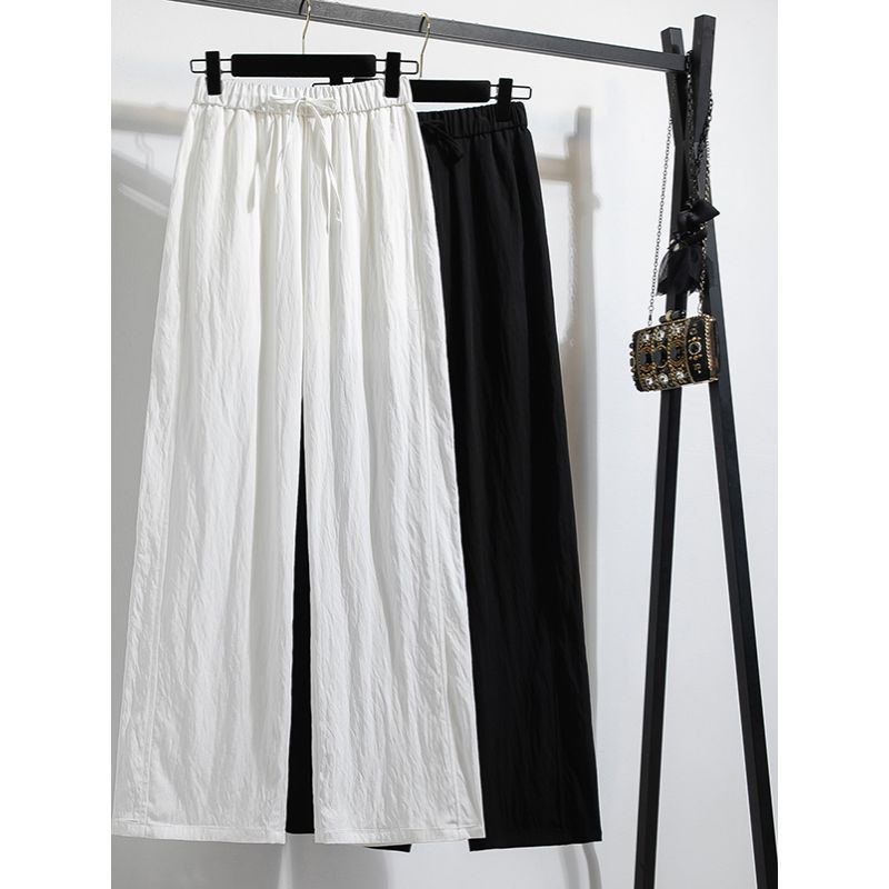 European Plus Size Women's Clothing Lazy Literature and Art Student Elastic High Waist White Tencel Cotton Loose-Fitting Wide-Leg Trousers M-5XL