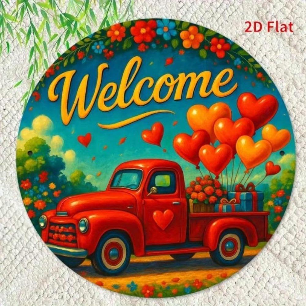 Vintage Wall Decor Red Truck with Heart Balloons Metal Sign Iron Art