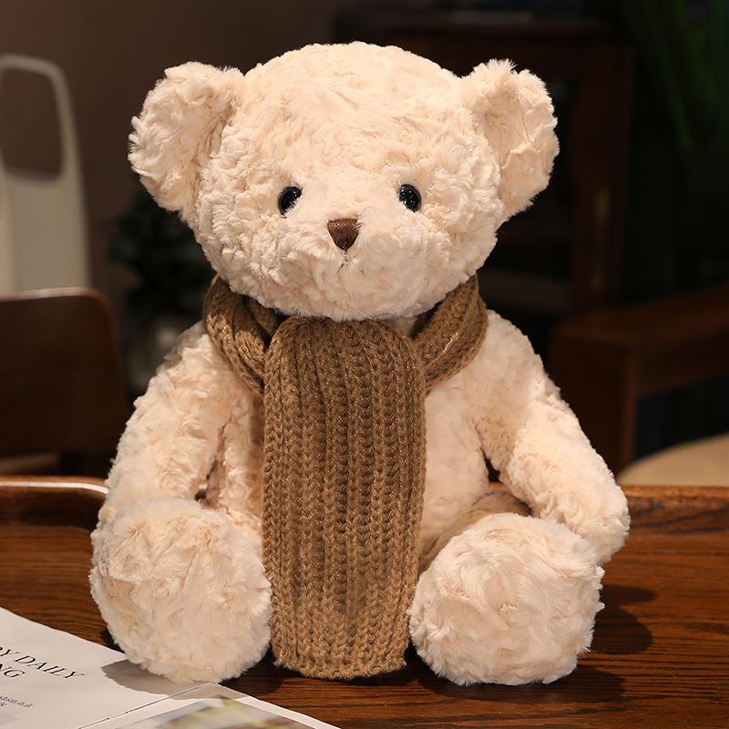Cute Sitting Pose Teddy Bear Plush Toy with Wool Scarf – Perfect Gift for Girlfriend