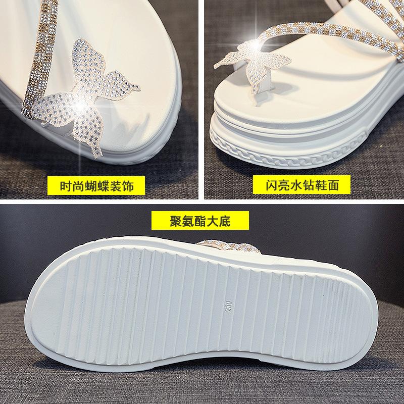 Women Wearing Half Slippers 2025 Summer Explosion Set Toes Butterfly Rhinestone Thick Bottom One-word Drag Versatile Fairy Style Fashion