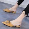 Fashion 2024 Outside Slides Flat Pointed Toe Leather Mules Low Heel Shoes Women's Slippers and Ladies Sandals Blue Chic Elegant I B W G