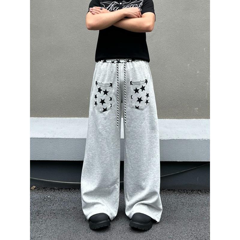 American reverse wear design star print drawstring scimitar sweatpants men and women jazz dance wide-leg pants couple casual pants