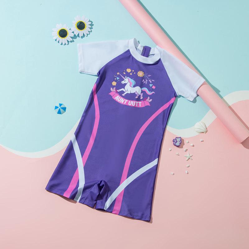 Boys' Colorful Sun Protection Short-Sleeve Swimsuit: Breathable, Stretchy, Quick-Dry, Easy On/Off, Fun Beachwear