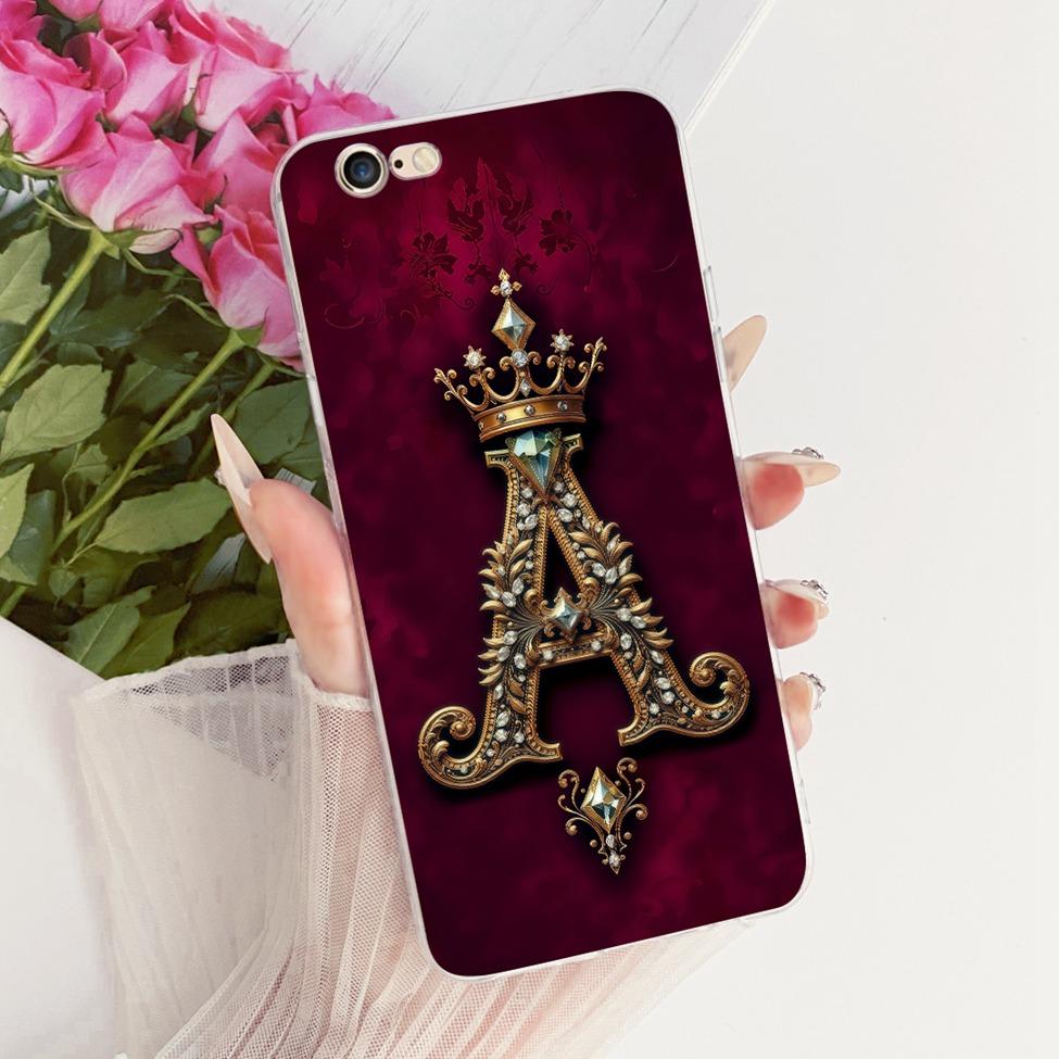 For iPhone 6 6S Case For iPhone 6s Cover Transparent Luxury Crown A-Z Letters 2D Painted Soft Casing