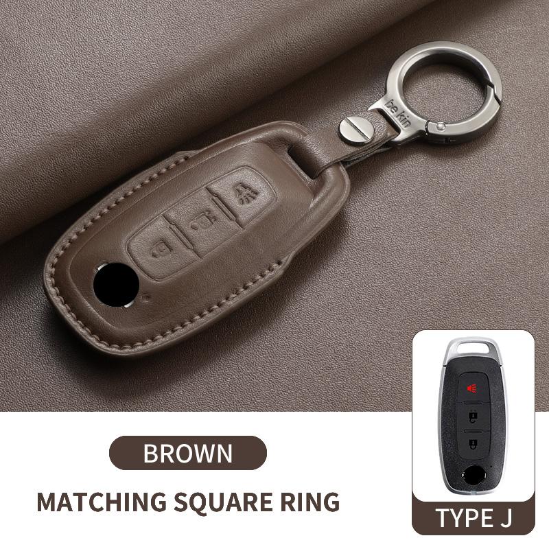 Genuine Leather Auto Key Fob Cover Case Housing Fit For Nissan Teana Qashqai X-Trail Kicks Tiida Auto Smart Key Fob Housing Long-lasting Protective