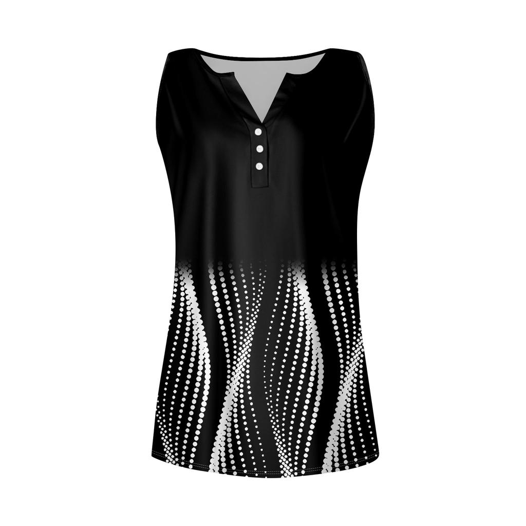 Tricou de damă Tricou imprimat cu nasturi Fără mâneci Zilnic Weekend Moda Basic Decolteu în V Top obișnuit