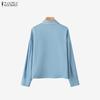 ZANZEA Women Casual Turn Down Collar Loose Long Sleeve Blouse