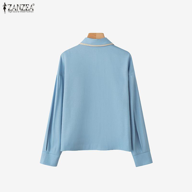 ZANZEA Women Casual Turn Down Collar Loose Long Sleeve Blouse