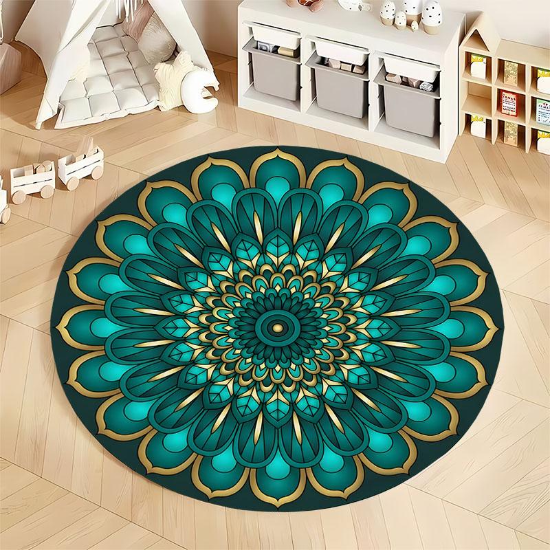 Elegant Mandala Design Round Rug for Meditation Spaces Round Carpet for Home Sofa Bedroom, Gift