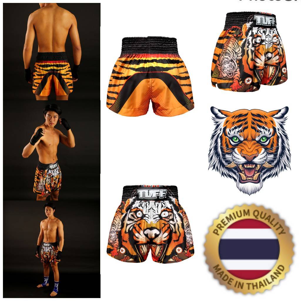 

Orange Tiger Muay Thai Tuff MMA Kickboxing Boxing Shorts Retro Vintage Pants Print 3D Microfiber Elastic Fight Martial Art Training Fitness Gym