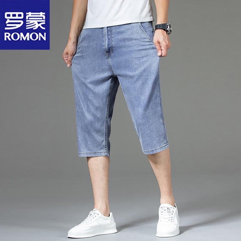 ROMON Men s Summer Loose Fit Straight Leg Denim Bermuda Shorts 31