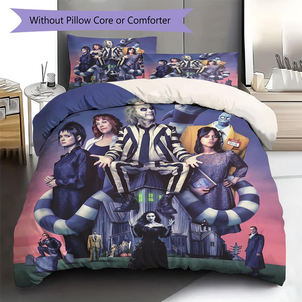 beetle juice Pattern Bedding Quilt Set Quilt Cover Pillowcase Home Decoration Birthday Gift (1 * duvet cover + 2 * pillowcase, without core)