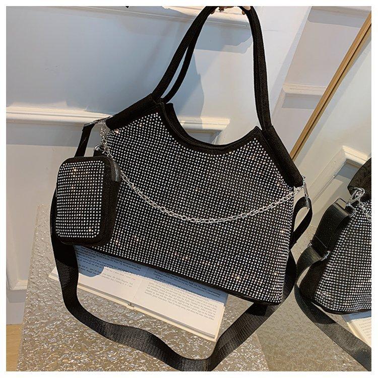 

High Capacity Crossbody Bag Rhinestone Handbag For Women 2026 Summer New Fashion Shoulder Bag Chain Bucket Bags Female Tide 43x30x10cm