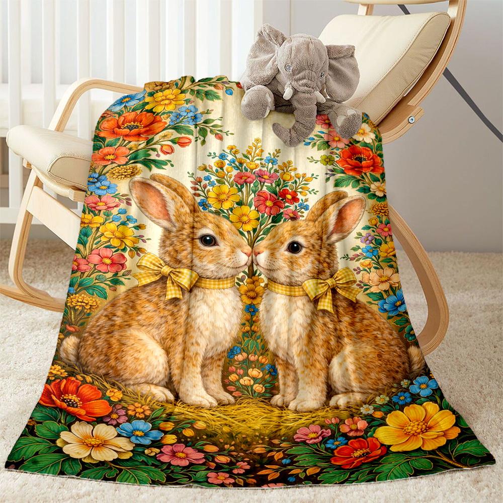Easter Bunny With Flowers Blanket,Suitable for sofas, offices, travel, living rooms, gift for friends and family,Suitable for all seasons.