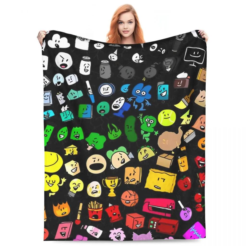 BFDI Inanimate Insanity Všichni postavy Super teplá deka Dekorační plyšová přehozová deka Grafická flanelová přehoz na pohovku/křeslo/postel