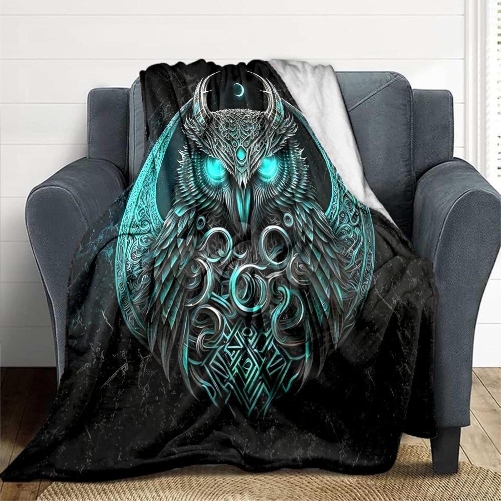 1pc Moonlit Mystic Olw Blanket, Lightweight Flannel Throw Blanket for Sofa, Bed, Travel, Camping, Living Room, Office, Couch, Chair, and Bed
