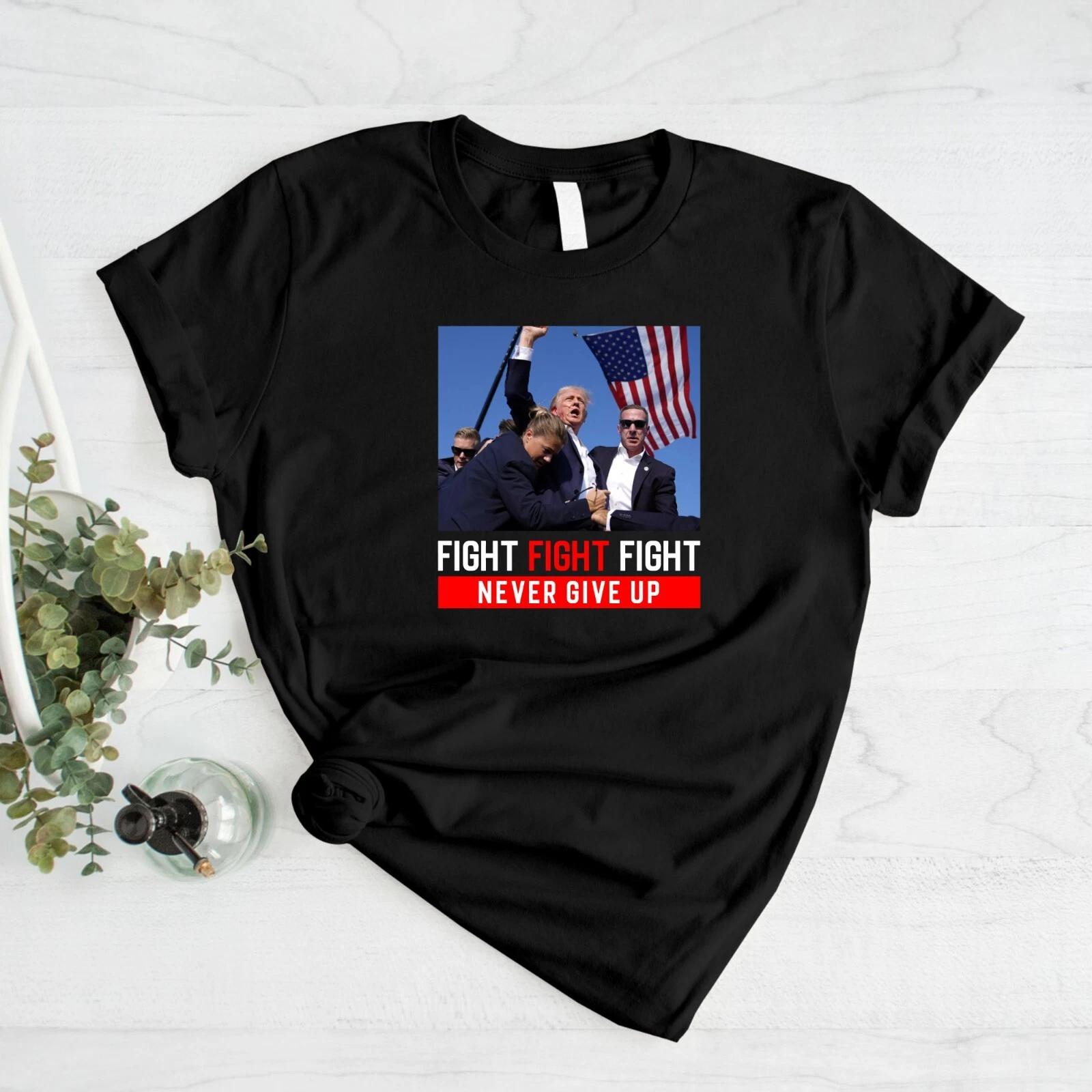Donald Trump Fight T-Shirt Printed President Fight Never Give Up Unisex Tee Top M