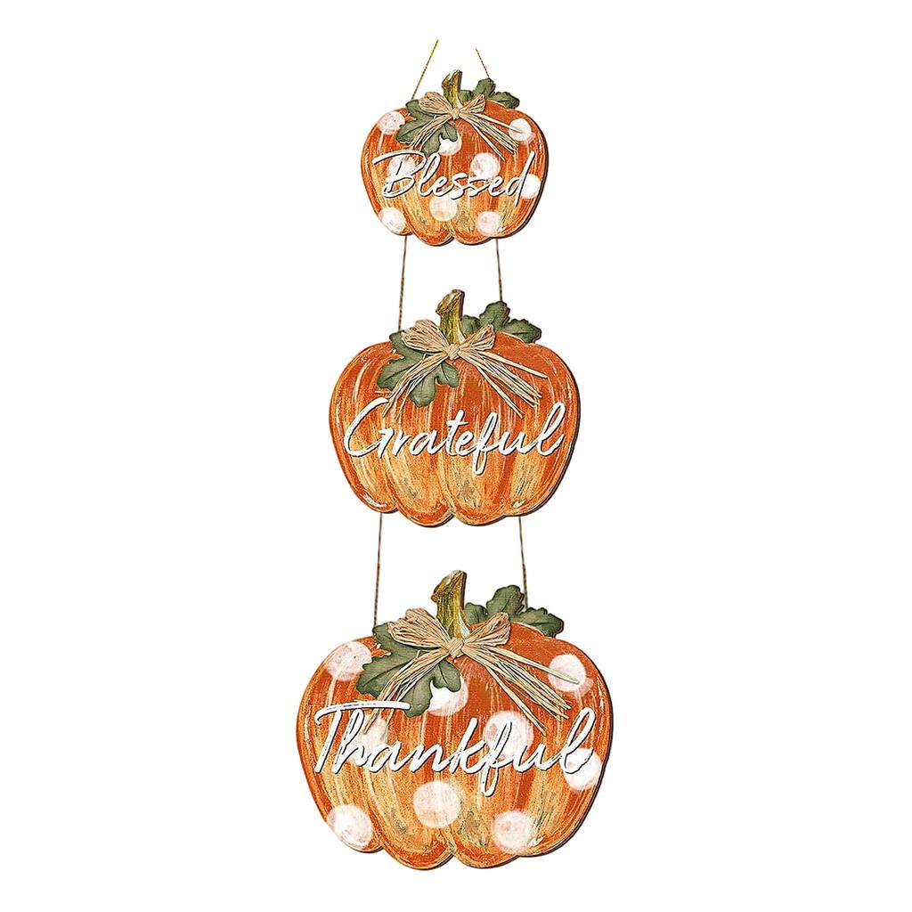 Thanksgiving Hanging Sign with Three-Color Pumpkin Design, Wooden Fall Decor for Home Kitchen