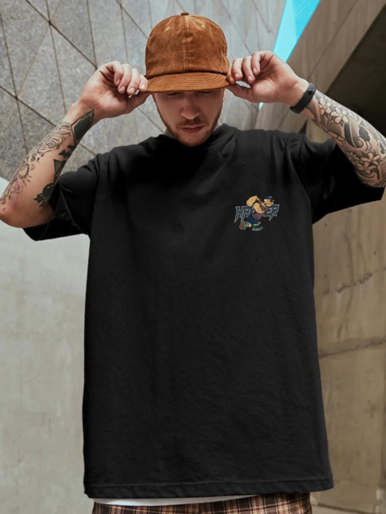 Summer Plus Size American Trendy Brand Cartoon Power Print Sailor T-shirt for Men Loose Cotton Short Sleeves