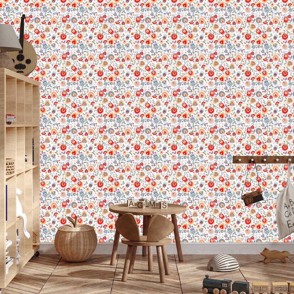Light gray and coral flowers wallpaper for living room and bedroom 50x1000