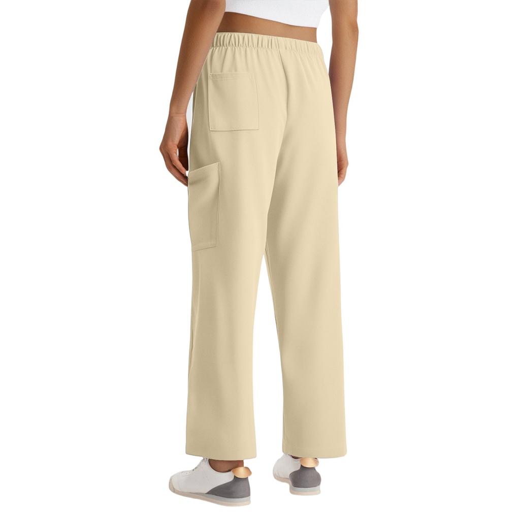 Ladies' Fashionable Solid Color Drawstring Elastic Waist Pocket Protective Casual Pants