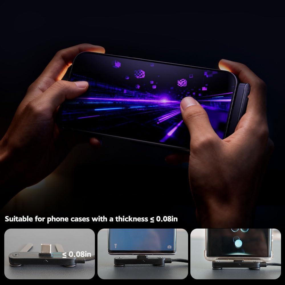 1.5m Type-C USB Braided Fast Charging Cable with Built-in Phone Stand 2-in-1 Holder for IOS Gaming Office & Travel
