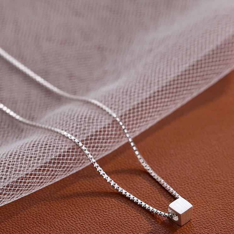 S999 Sterling Silver Brushed Square Pendant Necklace - Elegant, Minimalist Clavicle Chain for Women